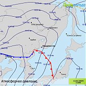 Карта циклона, движущегося на Приморье