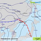 Карта циклона, движущегося на Приморье