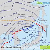 Карта циклона, движущегося на Приморье